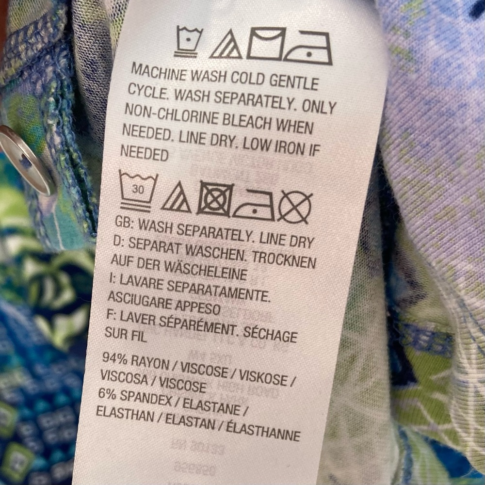 Belle by Kim Gravel Blue Green Patterned V-Neck Blouse - Picture 8 of 8